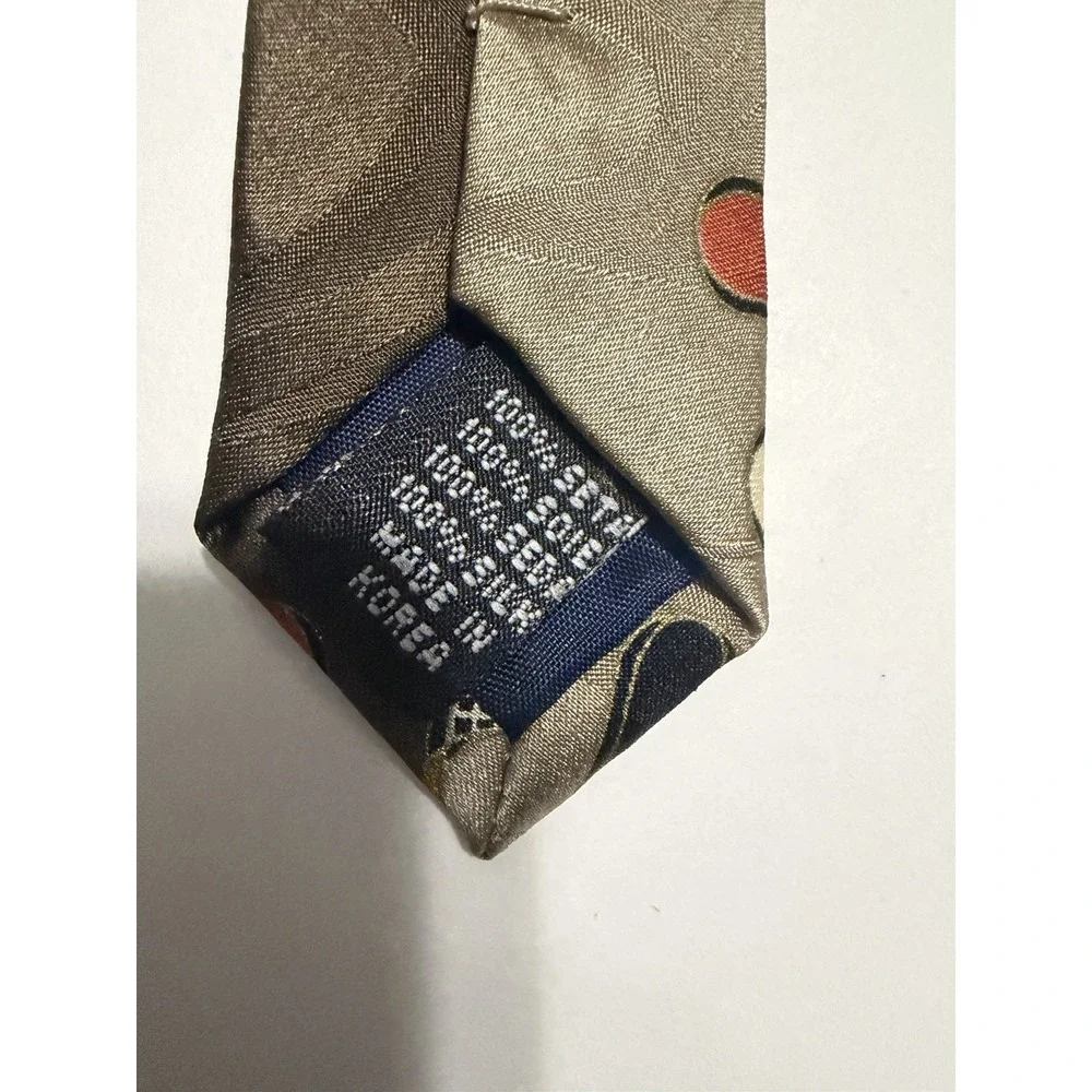 Campanello Silk Tie Mens Taupe Olive Green Geometric Pattern Hand Made Korea